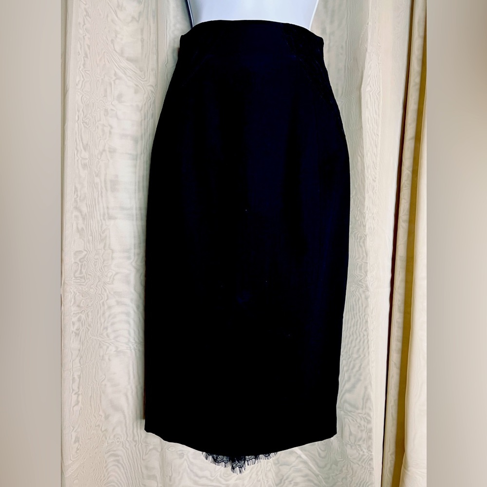 Vintage Bebe Black Pencil Skirt Lace Trim Goth Vampira Fetish Pinup Retro XS XXS